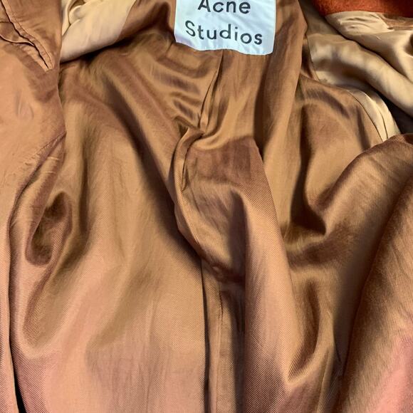 ACNE STUDIOS Size XS Brown Mohair Blend Textured Double Breasted Belted Coat - Picture 6 of 8